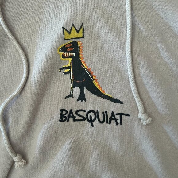 Jean Michel Basquiat Mens XL Sweatshirt Dinosaur Hoodie Streetwear Embroidered - Picture 3 of 11